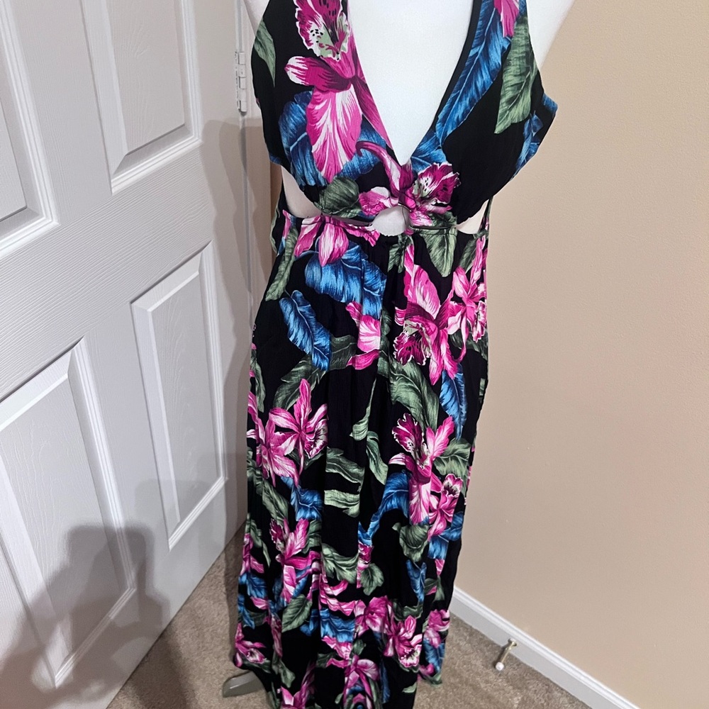 Forever 21 Black Maxi Dress with Pink and Blue Floral Print